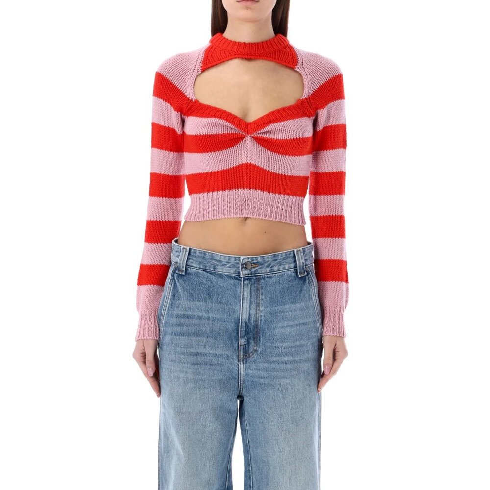 Marni Striped Crop Sweater in Red/Pink, size 42 - fits like a fitted size small